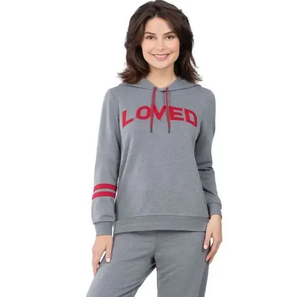 NWT Pajamagram Grey & Red Loved Pullover Hooded Sweatshirt - Picture 10 of 10